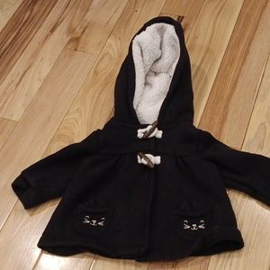 Infant jacket, kitty pockets, 3 months, black and white.
